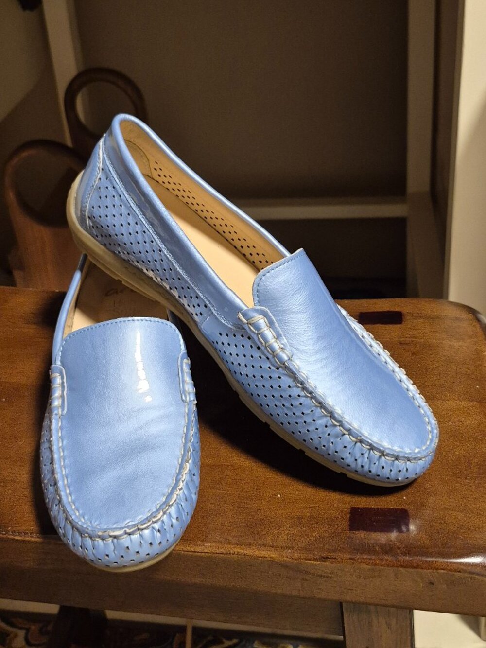 ARA Blue Patent Leather Mocassins. Size 9. Brand New